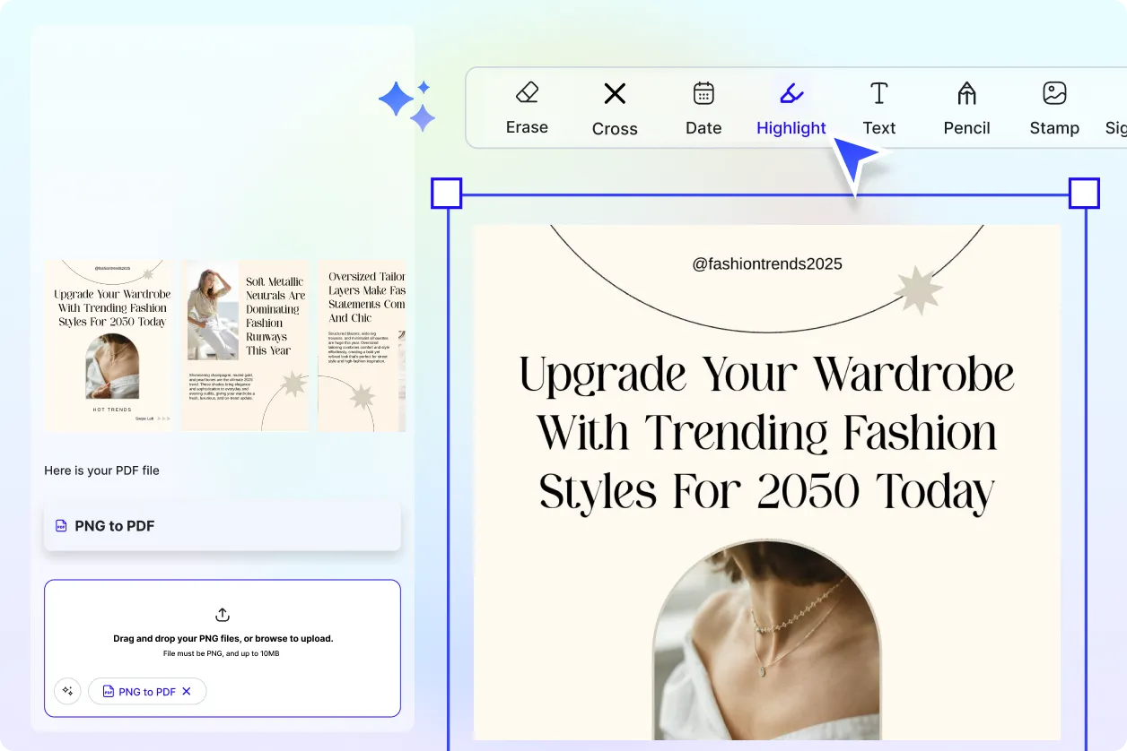 Free AI Convert PNG to PDF Editor, Online Image to PDF Converter